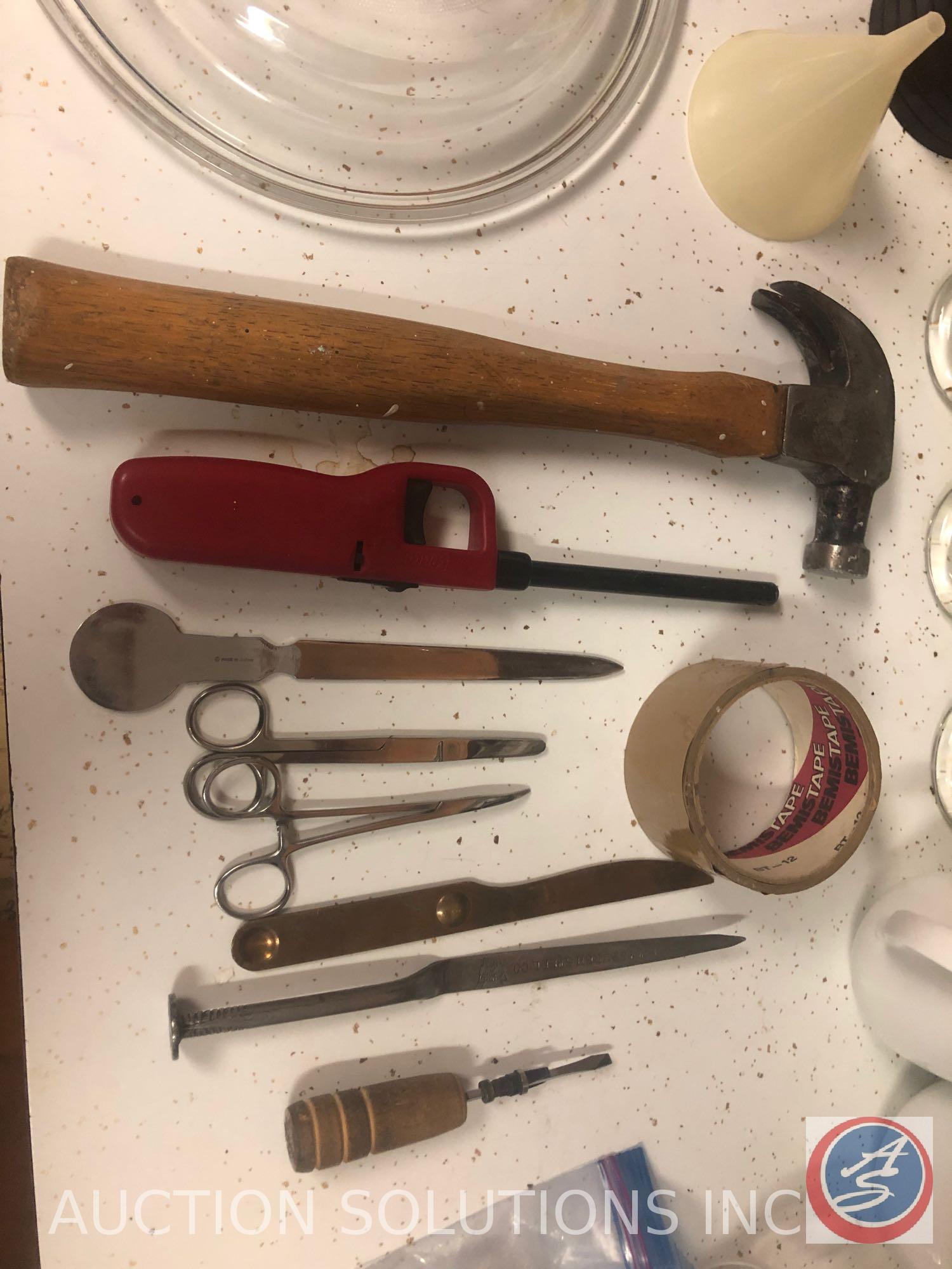 Assorted Glassware, Cookie Sheets, Black and Decker Toaster Oven and Spacemaker Can Opener