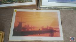(3) Framed Prints 36" x 24" "River Noord, Kinderdijk, Holland", (1) No Signature 27 1/2" x 27 1/2",