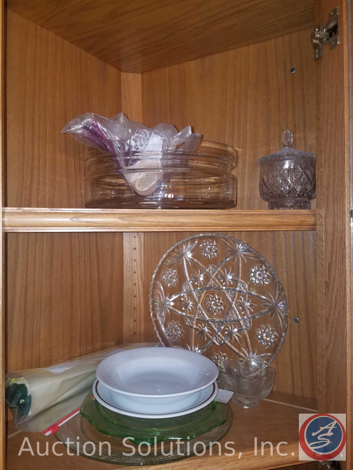 Cut Glass Nut/Mint Tray, Assorted Serving Trays, Glass Salad Bowl w/ Salad Serving Utensils