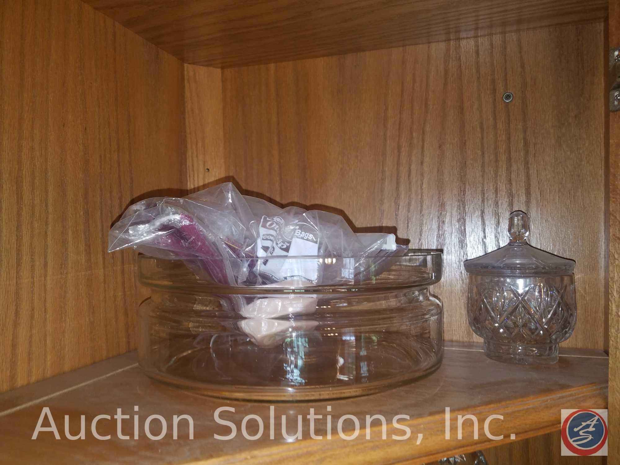 Cut Glass Nut/Mint Tray, Assorted Serving Trays, Glass Salad Bowl w/ Salad Serving Utensils