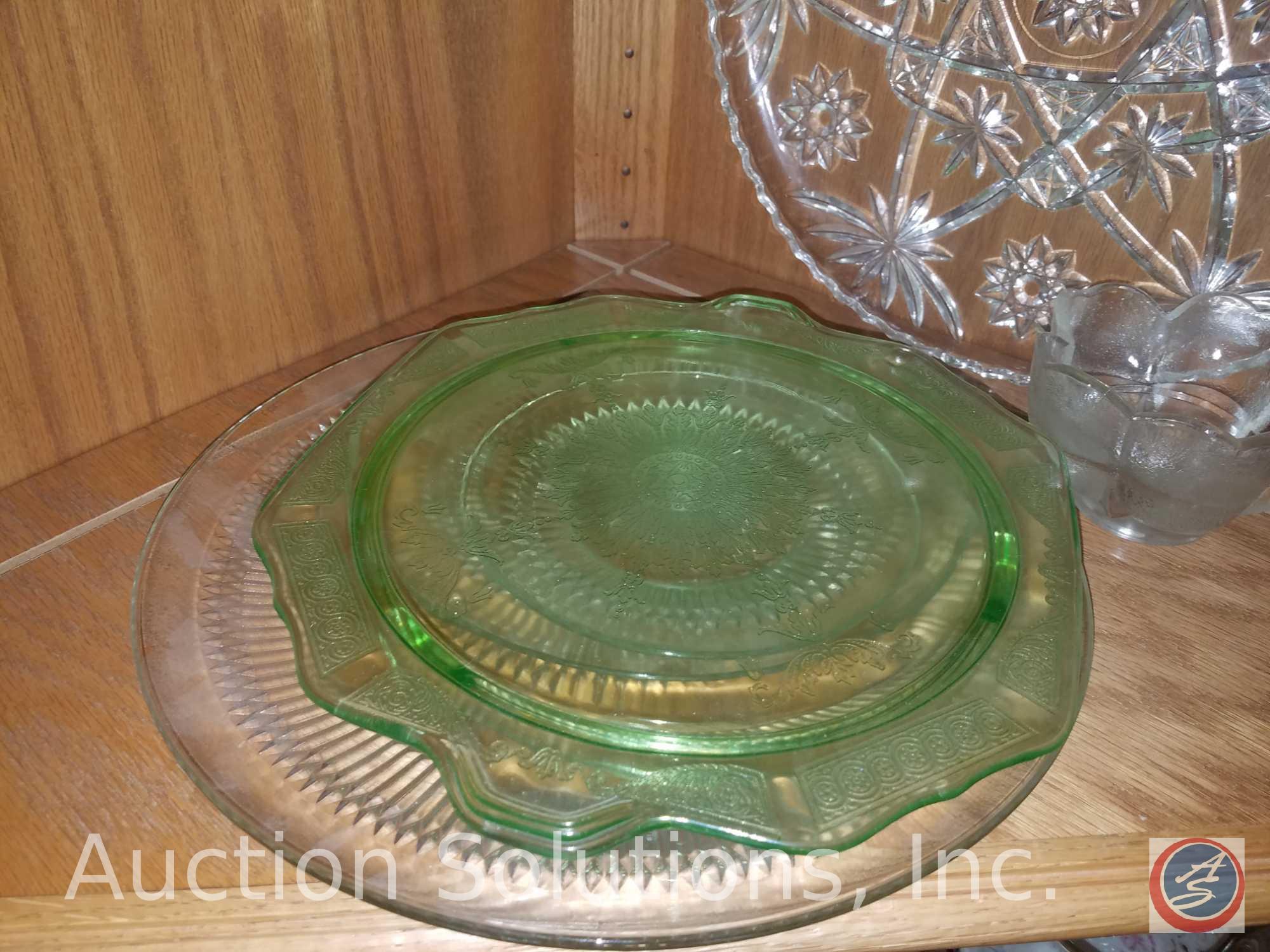 Cut Glass Nut/Mint Tray, Assorted Serving Trays, Glass Salad Bowl w/ Salad Serving Utensils