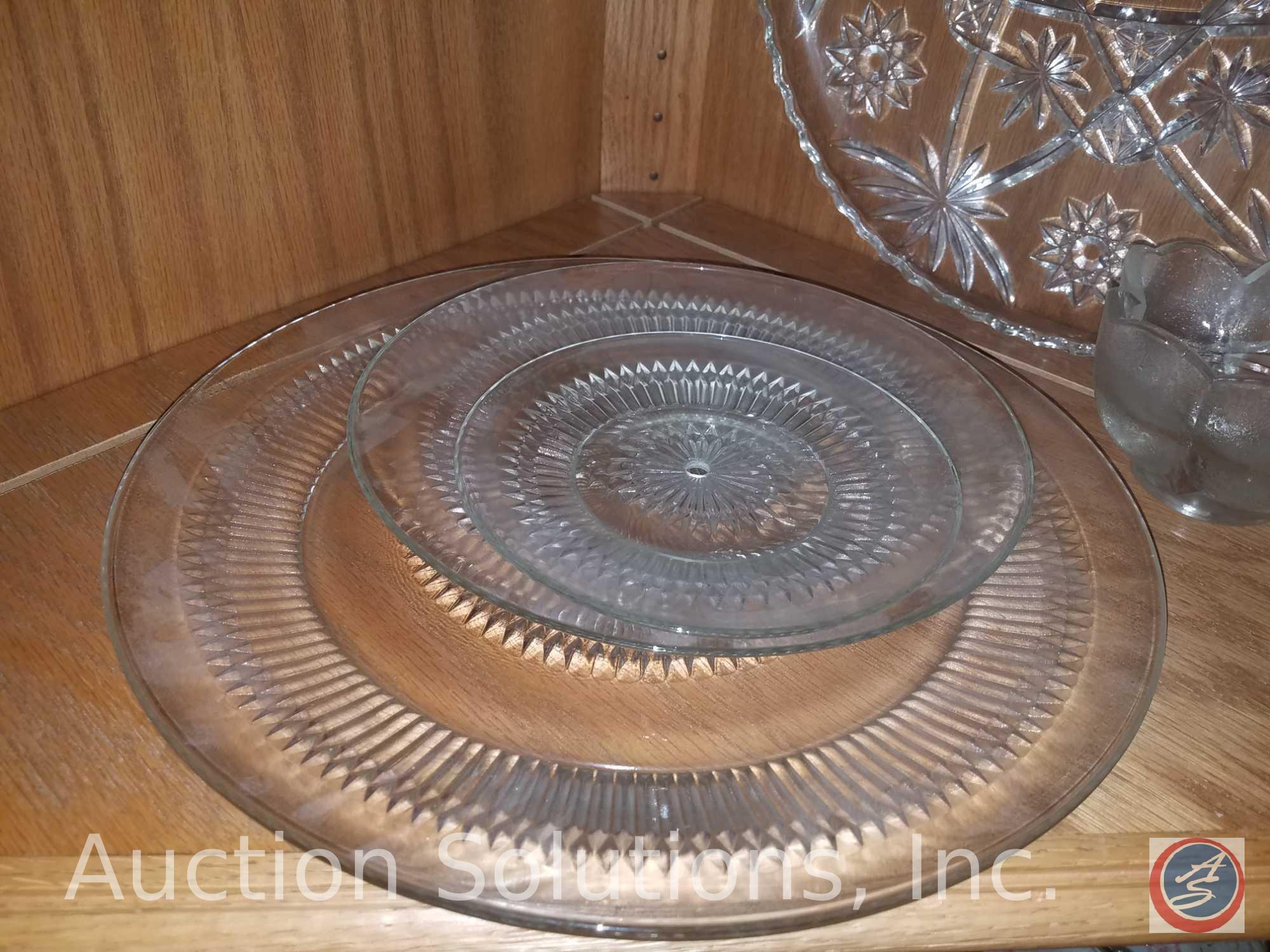 Cut Glass Nut/Mint Tray, Assorted Serving Trays, Glass Salad Bowl w/ Salad Serving Utensils