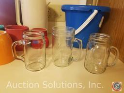 Rubbermaid Pitcher, Tupperware Pitcher, Coffee Cups, Child's Sand Bucket