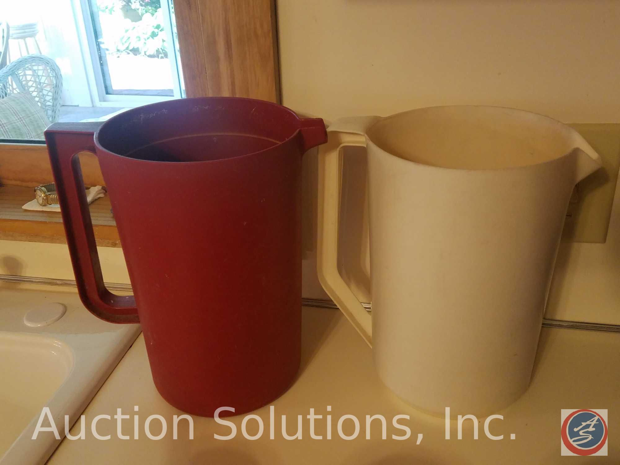 Rubbermaid Pitcher, Tupperware Pitcher, Coffee Cups, Child's Sand Bucket