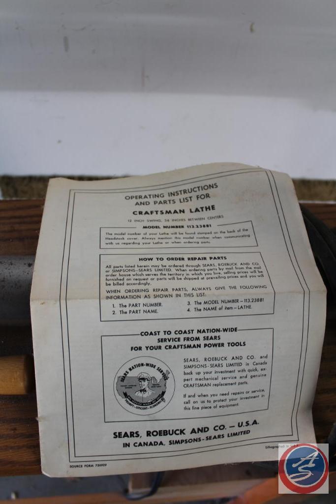 Vintage Craftsman Wood Lathe Model 113.23881 w/ Proxibid