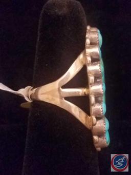 Henry T Morris* Zuni Petit Point Natural Turquoise and Silver Ring Size 7 Hallmarked 'HTM Sterling'