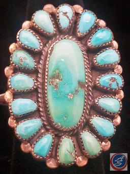 Henry T Morris* Zuni Petit Point Natural Turquoise and Silver Ring Size 7 Hallmarked 'HTM Sterling'