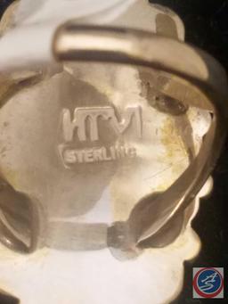 Henry T Morris* Zuni Petit Point Natural Turquoise and Silver Ring Size 7 Hallmarked 'HTM Sterling'