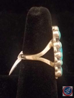 Henry T Morris* Zuni Petit Point Natural Turquoise and Silver Ring Size 7 Hallmarked 'HTM Sterling'