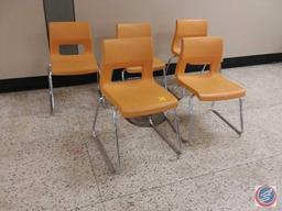 {{5XBID}} (5) Tan Molded Plastic 16.5 in. Youth Size Stackable Chairs