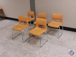 {{5XBID}} (5) Tan Molded Plastic 16.5 in. Youth Size Stackable Chairs