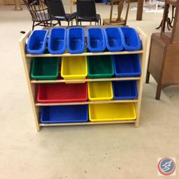 Storage bins on rack