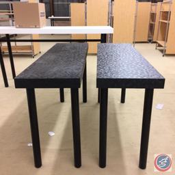 {{2X$BID}} (2) Black Display Tables - 64"x18"34" - Upstairs bring help to remove