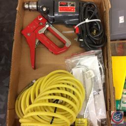 Assorted Tools - Plug in Drill, ice scrapers, stapler, scraper, etc.