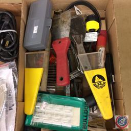 Assorted Tools - Plug in Drill, ice scrapers, stapler, scraper, etc.