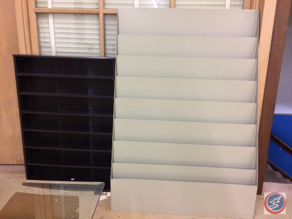 2 Display units - Metal Magazine or record display unit and wood media (CD's, Cassettes, VHS Movies)