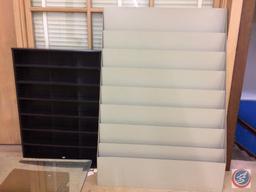 2 Display units - Metal Magazine or record display unit and wood media (CD's, Cassettes, VHS Movies)