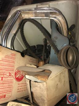 Assorted Light Bulbs and Head Lights with Hardware, GM Fire Ring Spark Plugs Part No. 46N, Seat Belt