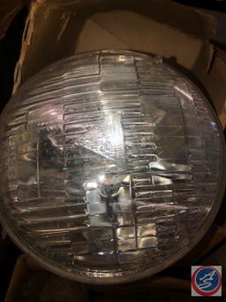 Assorted Light Bulbs and Head Lights with Hardware, GM Fire Ring Spark Plugs Part No. 46N, Seat Belt