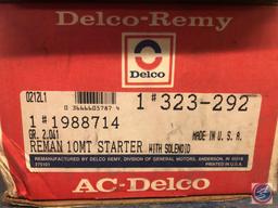 Assorted Light Bulbs and Head Lights with Hardware, GM Fire Ring Spark Plugs Part No. 46N, Seat Belt