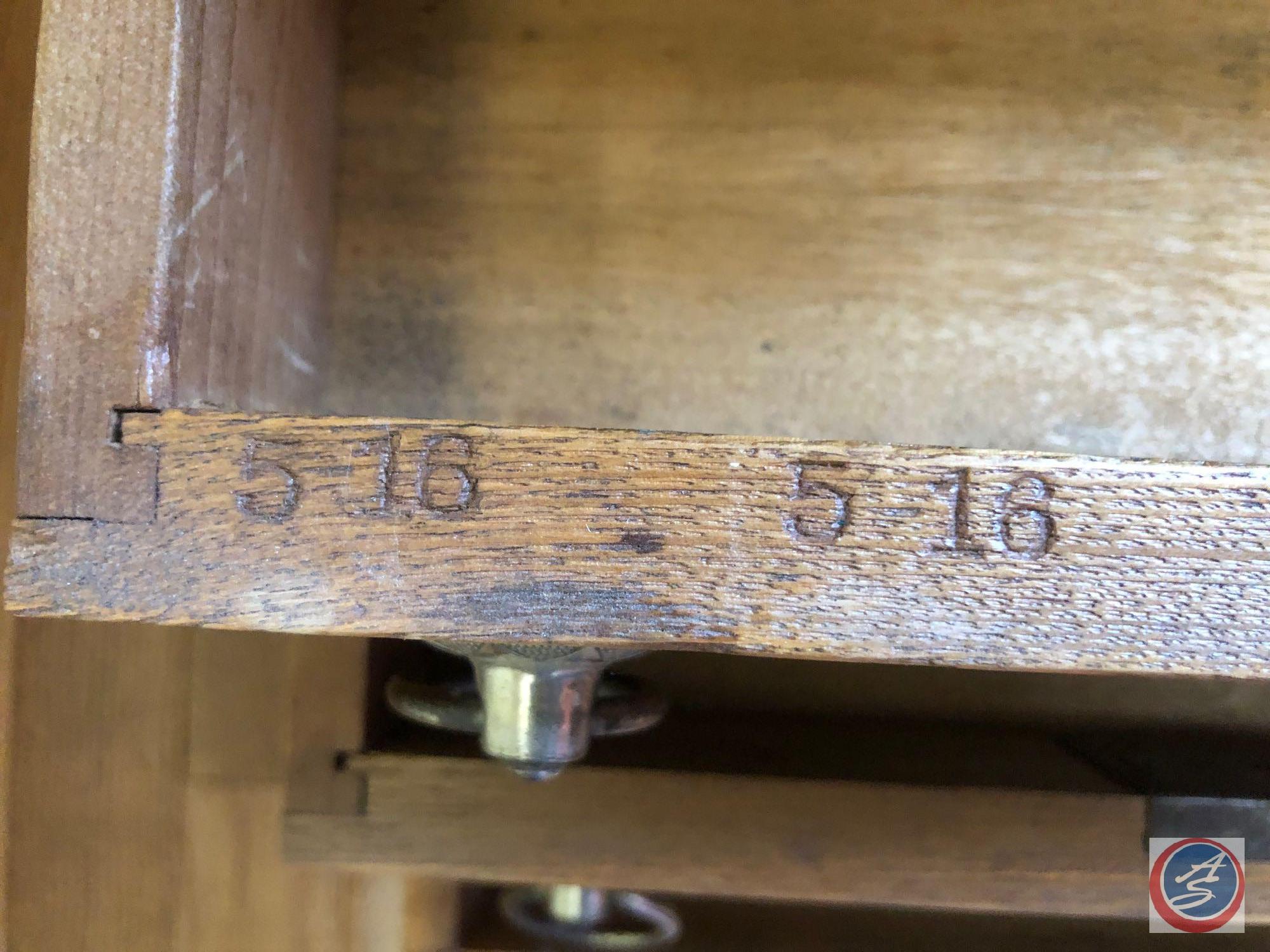 Antique Counter Top Six Drawer Spool Cabinet Measuring 30" X 22" X 14"