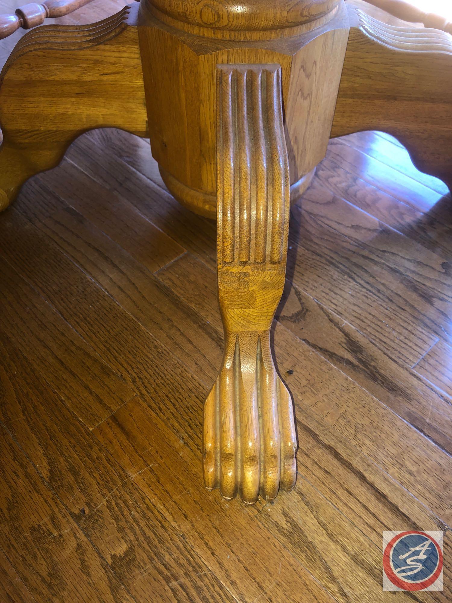 {{5X$BID}} Round Claw Foot Pedestal Drop Leaf Table Measuring 48" X 30" [[NO LEAF]] and (4) Oak
