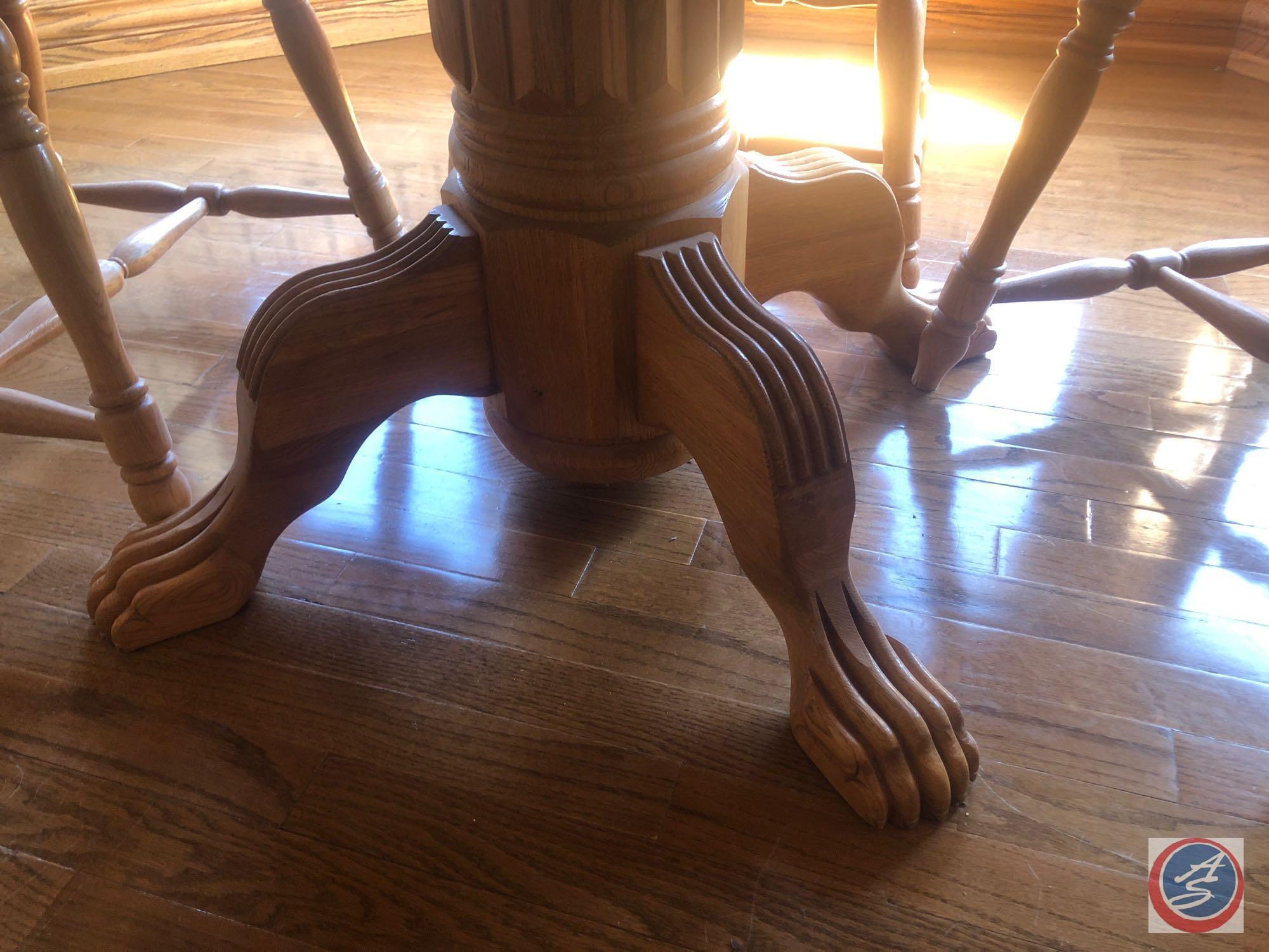 {{5X$BID}} Round Claw Foot Pedestal Drop Leaf Table Measuring 48" X 30" [[NO LEAF]] and (4) Oak