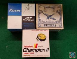 Federal Champion Target Load Box, Peters blue Magic 12 ga box, Peters RXP trap shells
