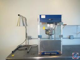 Two Bulb Heat Lamp and Popcorn Machine Measuring 18.5'' x 16.5'' X 30''
