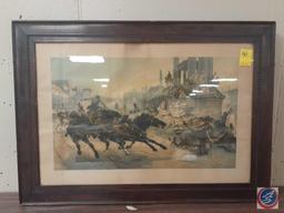 Horses During A Fight Framed Signed V. Checa Measuring 32"X 23"