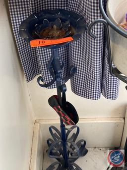 3 cast iron plant stands, with pots