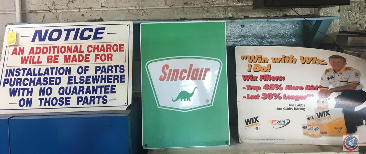 (3) Metal Signs Sinclair, WIX Filters, Notice