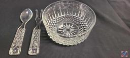 (1) Vintage Glass Salad Bowl with matching Fork and Spoon for serving.