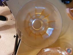 Assortment of vintage glass dishes, there are unique designs in the glass. See photos for design
