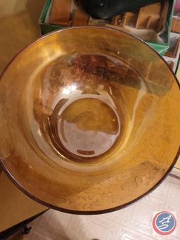 Assortment of vintage glass dishes, there are unique designs in the glass. See photos for design