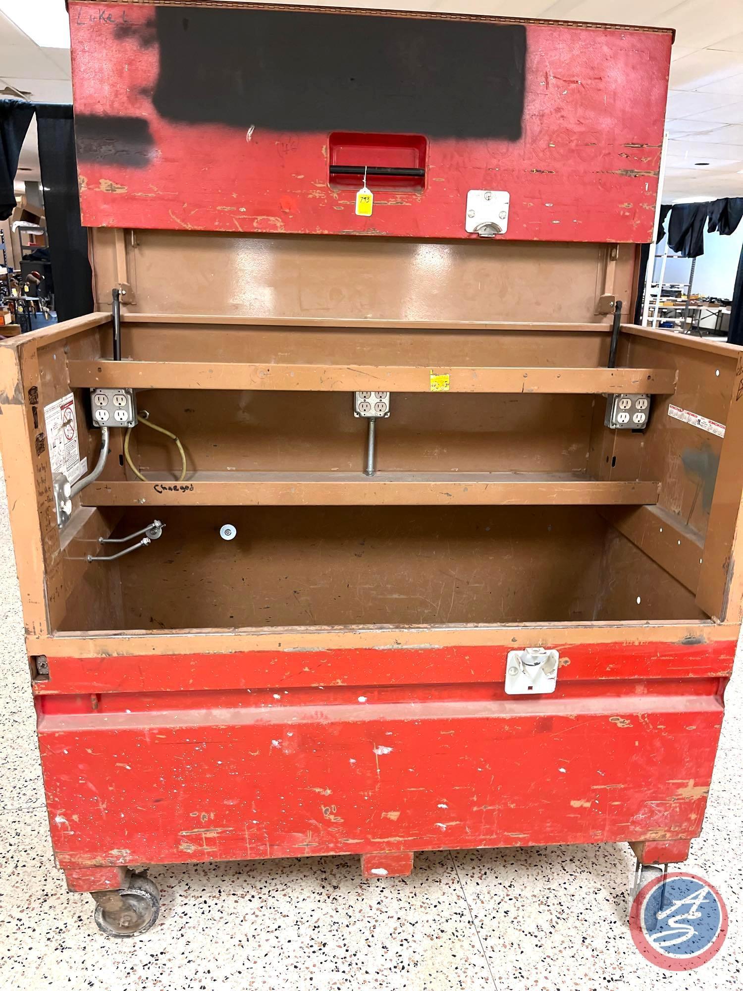 Job Box w/electric receptacles approx 60in. x 30in. x 57in....