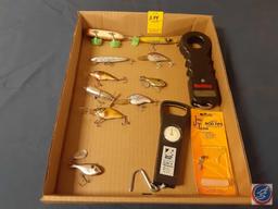 Assortment of Vintage Fishing Lures, (1) South Bend Scale & Measure No. DL-2, (1) Jeros' Tackle