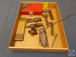 Wright Tool Set in Metal Box, Vintage Tools, Vintage Folding Ruler, Vintage Thread Chasing Tools