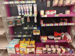 Baking supplies: icings, mixes, baking cups, and decorations