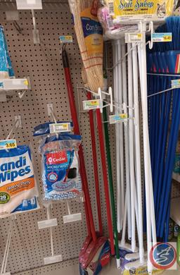 Household cleaning supplies: brooms and mops