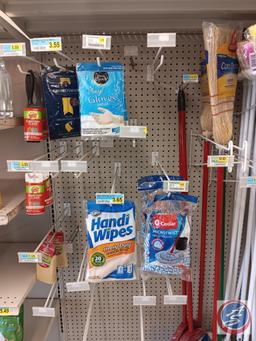 Household cleaning supplies: brooms and mops