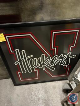 Folding dual side chalkboard and Nebraska Husker sign and decorative wall hanging