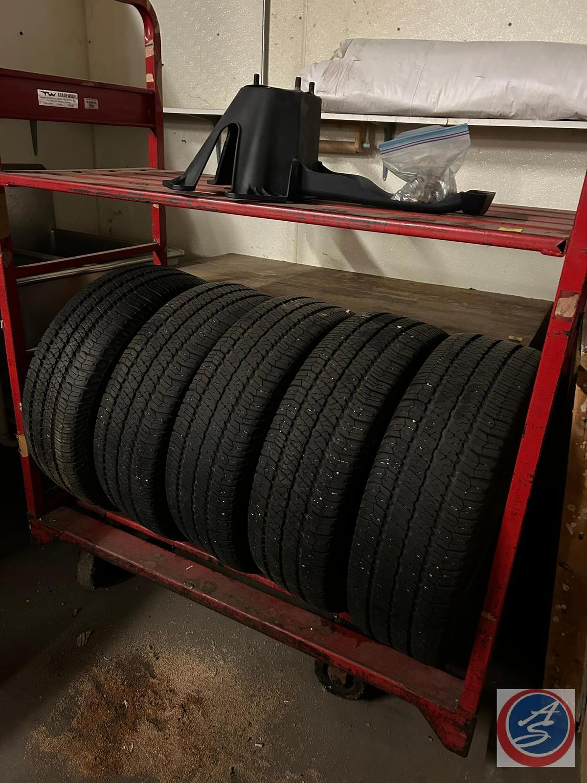 (5) tires P255/75R17 on 6 ft steel rolling cart