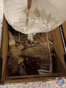 Wooden trunk with contents 22 x 34 x 18 1/2