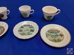 (4) small collector teacups and saucers Minnesota, 7 caves Bainbridge Ohio, colorful Colorado,
