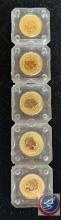 (5) Australian 5 Dollar 1/10 oz 9999 Gold Coin