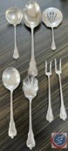 (5) sterling silver spoons and (2) sterling silver shrimp forks