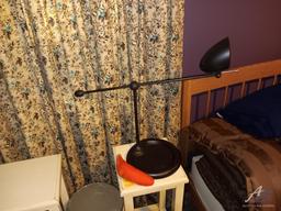 (2) White Side Tables, Lamp, and Nebraska Cornhusker Trashcan