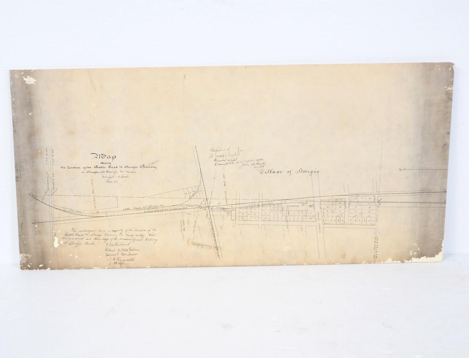 Early map drawing of Michigan railway