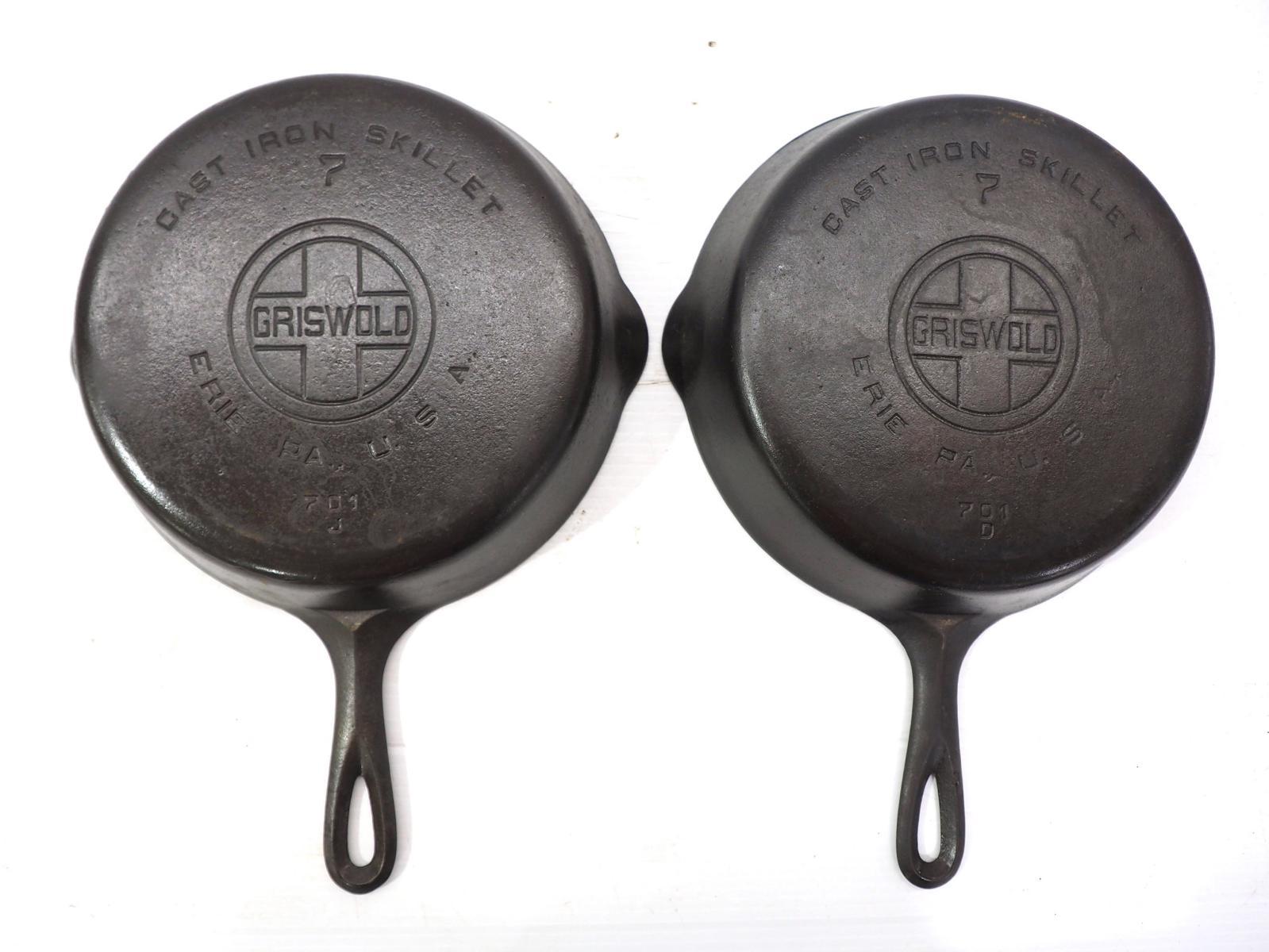 (2) Griswold No.7 cast iron skillets